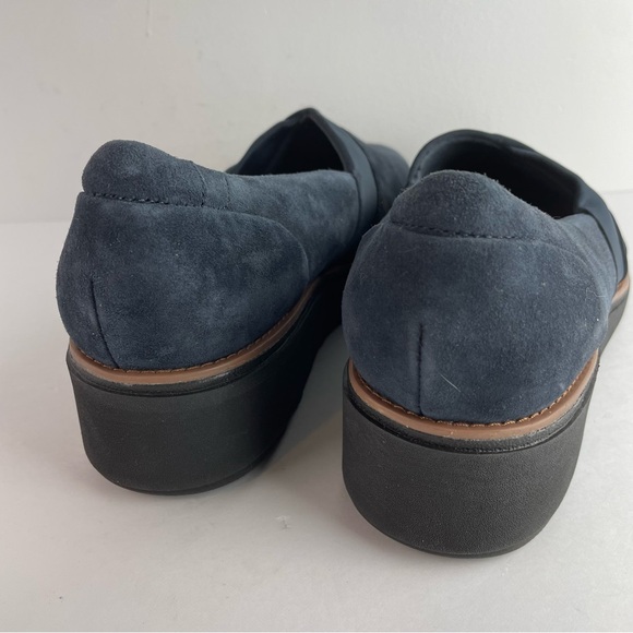 Clarks Navy Blue Suede Sharon Wedge Pump Loafer - Picture 5 of 7